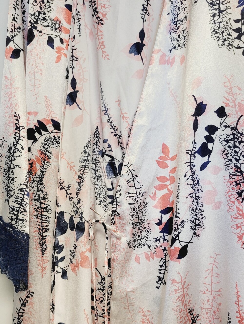 Oscar de la Renta Pink Label Floral Satin Kimono Robe Navy Intimate Sleepwear XL - Picture 4 of 10